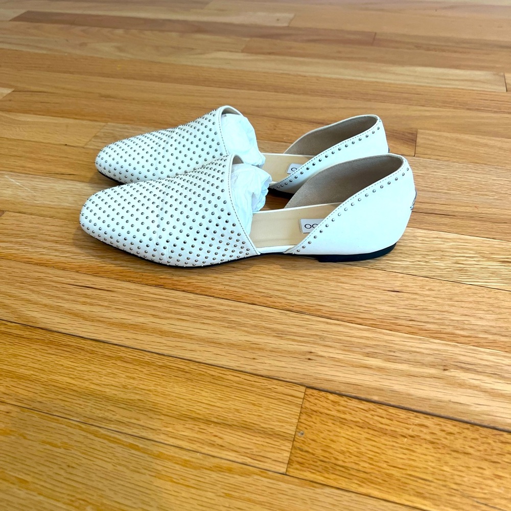 Jimmy Choo Globe Flats Chalk/Silve with Micro Studs